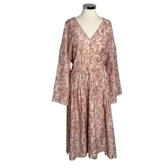 Vince Dahlia Floral-Print V-Neck Open Back Dress - Pink - Size Large (NWT!) - Picture 1 of 13